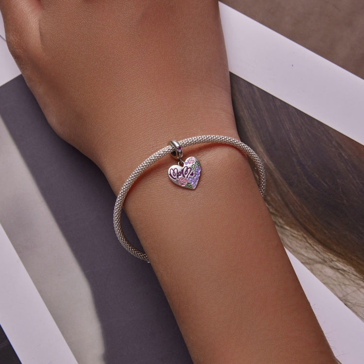 S925 Sterling Silver Silver Colorful Doodle Heart Pendant DIY Bracelet Necklace Accessories