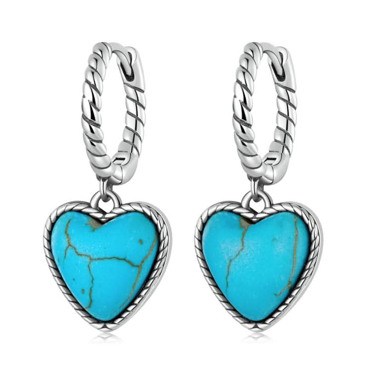 S925 Sterling Silver Heart Turquoise Ear Buckle Women Earrings Reluova