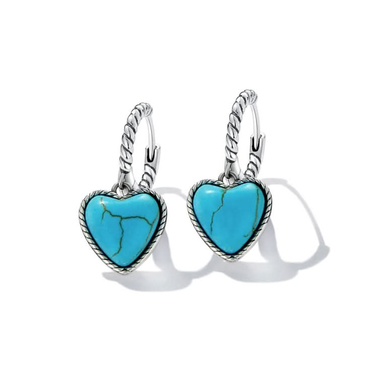 S925 Sterling Silver Heart Turquoise Ear Buckle Women Earrings Reluova