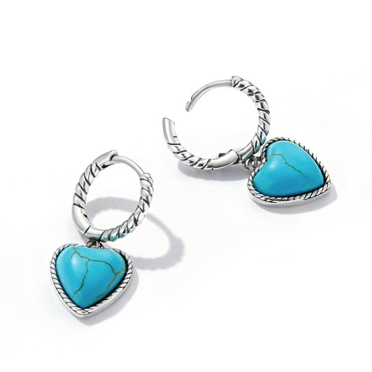 S925 Sterling Silver Heart Turquoise Ear Buckle Women Earrings Reluova