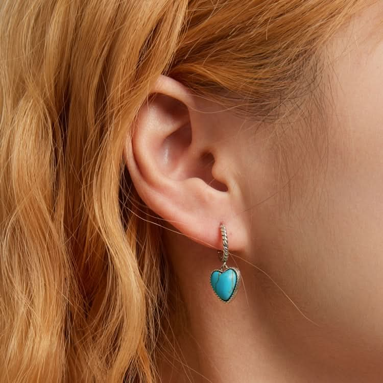 S925 Sterling Silver Heart Turquoise Ear Buckle Women Earrings Reluova