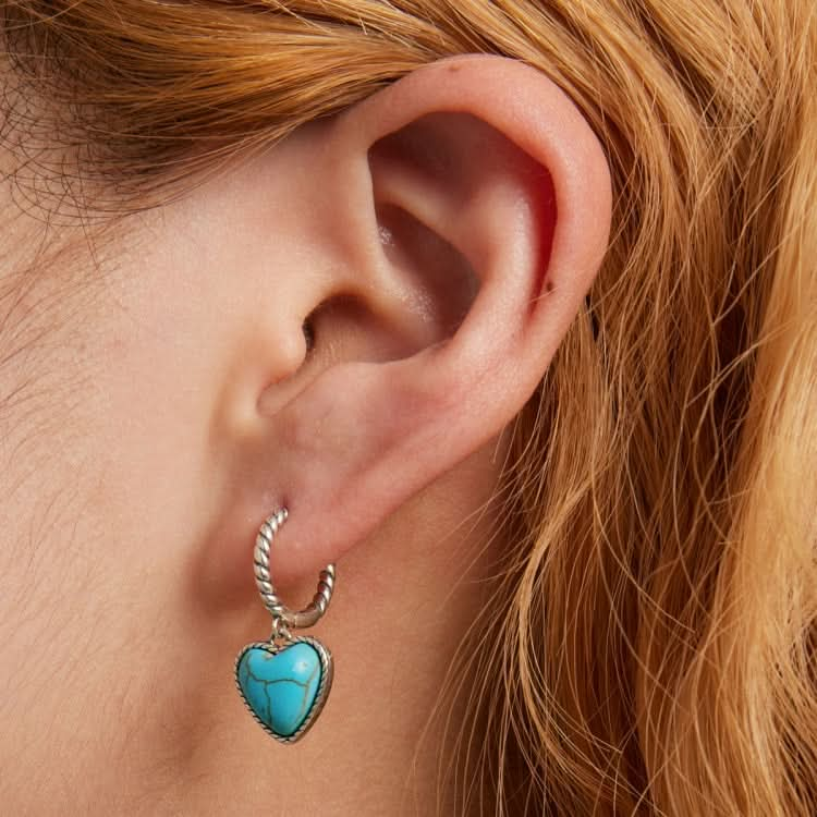 S925 Sterling Silver Heart Turquoise Ear Buckle Women Earrings Reluova