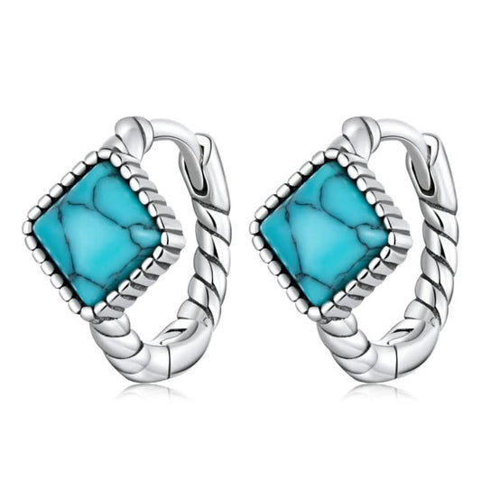 S925 Sterling Silver Square Turquoise Ear Buckle Women Earrings Reluova