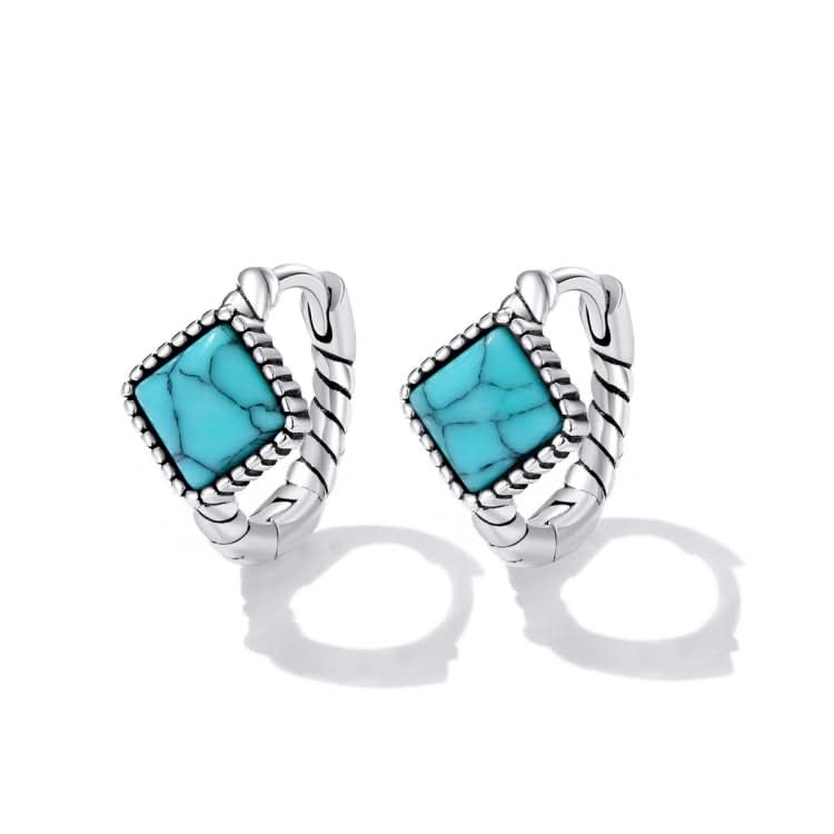 S925 Sterling Silver Square Turquoise Ear Buckle Women Earrings Reluova