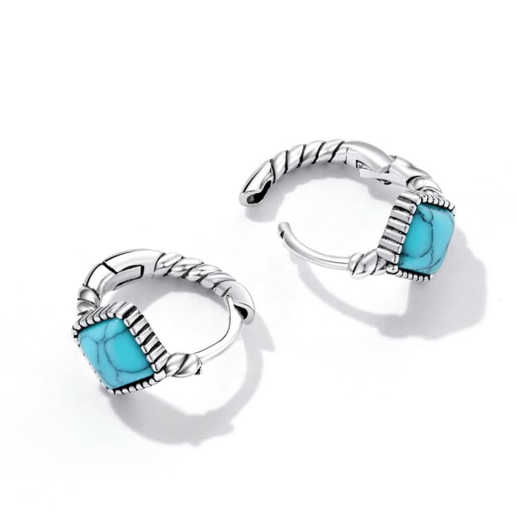 S925 Sterling Silver Square Turquoise Ear Buckle Women Earrings Reluova