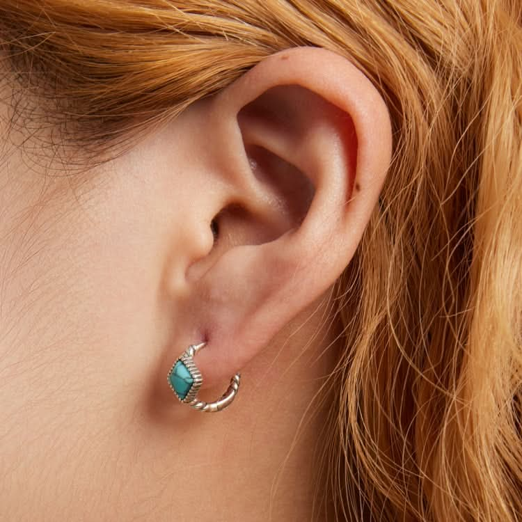 S925 Sterling Silver Square Turquoise Ear Buckle Women Earrings Reluova