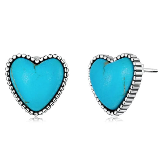 S925 Sterling Silver Heart Turquoise Ear Stud Women Earrings Reluova