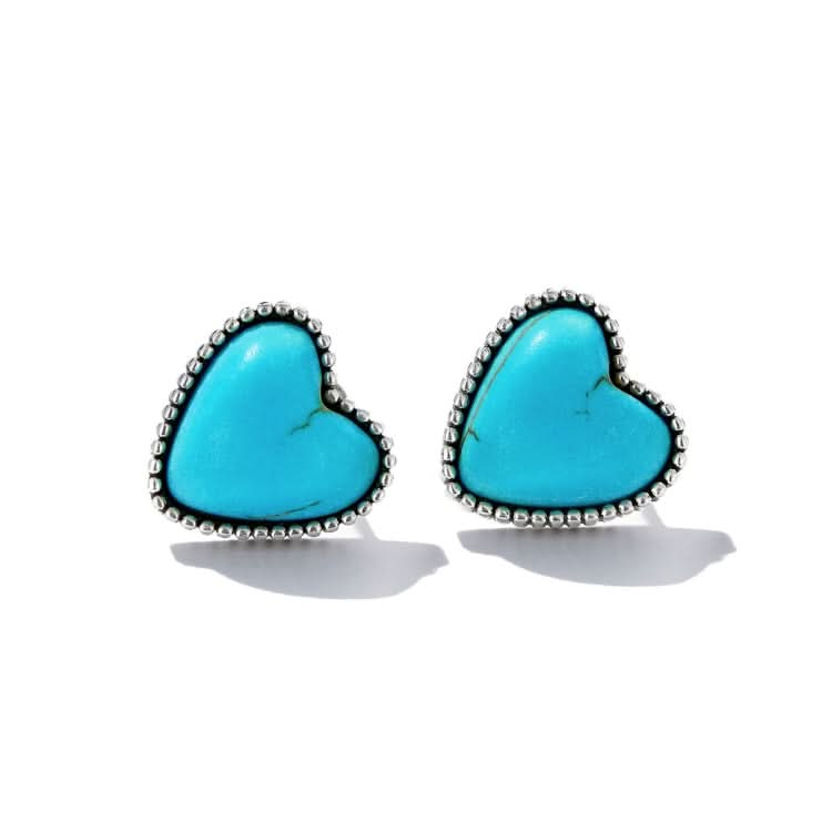 S925 Sterling Silver Heart Turquoise Ear Stud Women Earrings Reluova