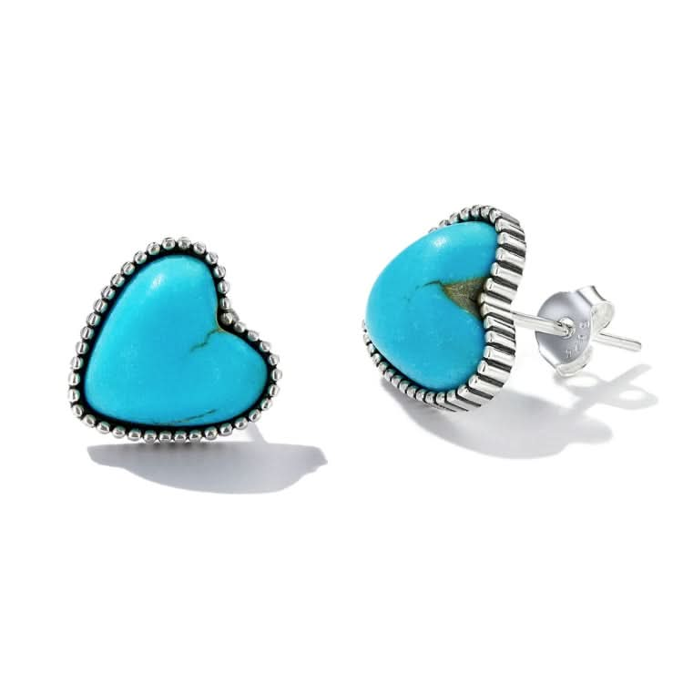 S925 Sterling Silver Heart Turquoise Ear Stud Women Earrings Reluova