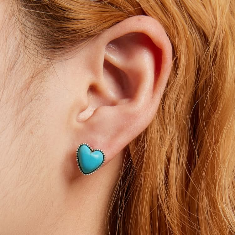 S925 Sterling Silver Heart Turquoise Ear Stud Women Earrings Reluova