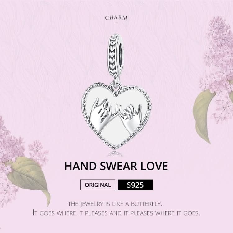 S925 Sterling Silver Silver Heart Hand In Hand Pendant DIY Bracelet Necklace Accessories