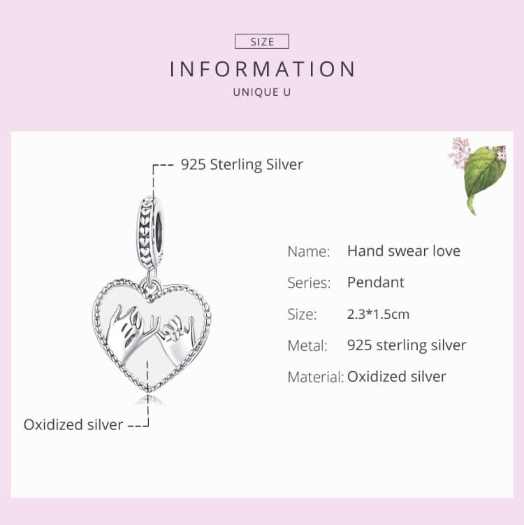 S925 Sterling Silver Silver Heart Hand In Hand Pendant DIY Bracelet Necklace Accessories