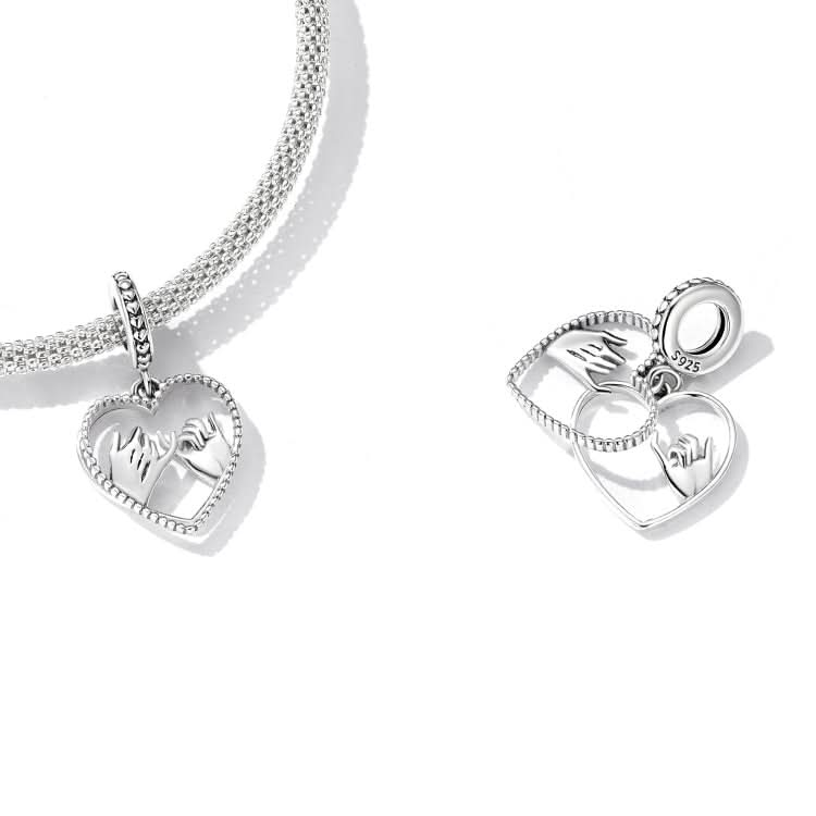 S925 Sterling Silver Silver Heart Hand In Hand Pendant DIY Bracelet Necklace Accessories Reluova