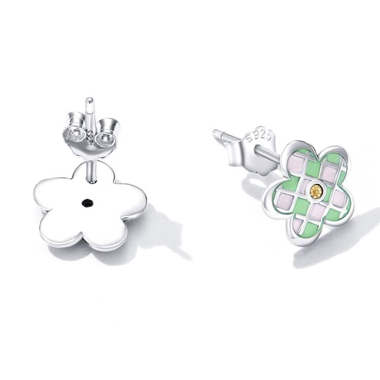 S925 Sterling Silver Checkerboard Flower Ear Stud Women Earrings Reluova