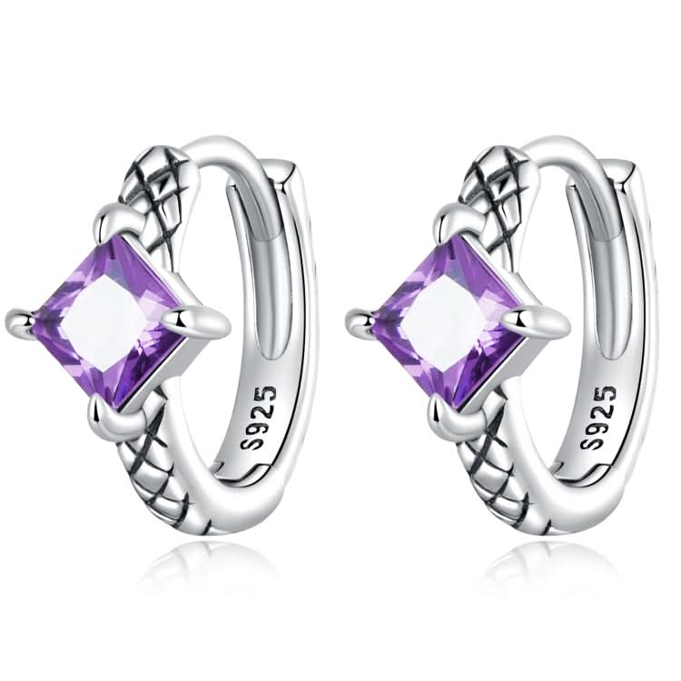 S925 Sterling Silver Purple Zircon Snake Pattern Ear Buckle Women Earrings Reluova