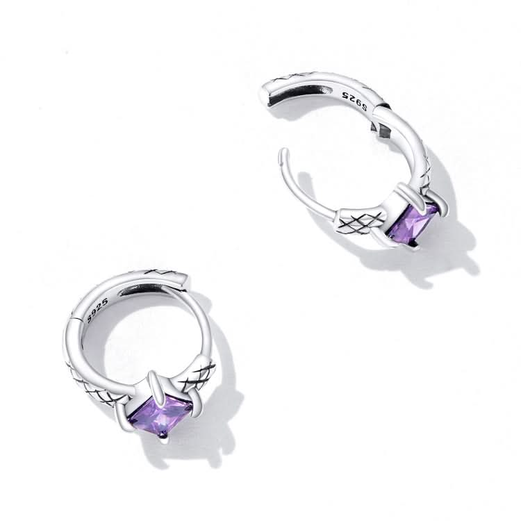 S925 Sterling Silver Purple Zircon Snake Pattern Ear Buckle Women Earrings Reluova