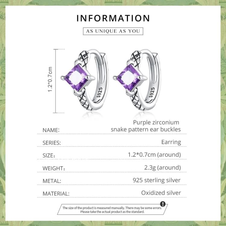 S925 Sterling Silver Purple Zircon Snake Pattern Ear Buckle Women Earrings Reluova