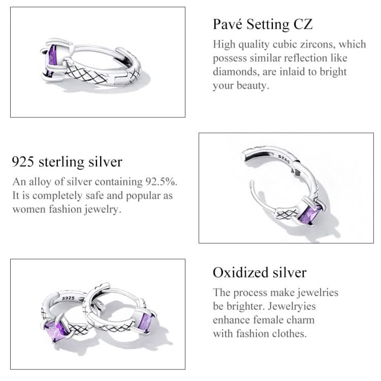 S925 Sterling Silver Purple Zircon Snake Pattern Ear Buckle Women Earrings Reluova