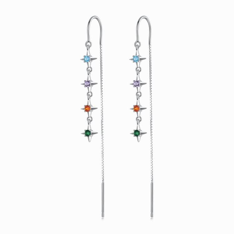 S925 Sterling Silver Star Colored Zircon Ear Line Women Earrings Reluova