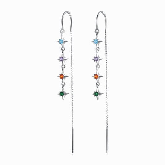 S925 Sterling Silver Star Colored Zircon Ear Line Women Earrings Reluova