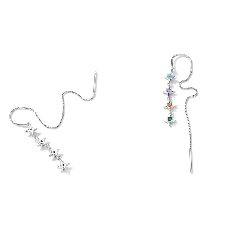 S925 Sterling Silver Star Colored Zircon Ear Line Women Earrings Reluova