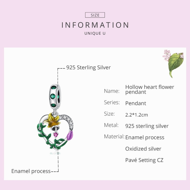 S925 Sterling Silver Heart Flower Pendant DIY Bracelet Necklace Accessories