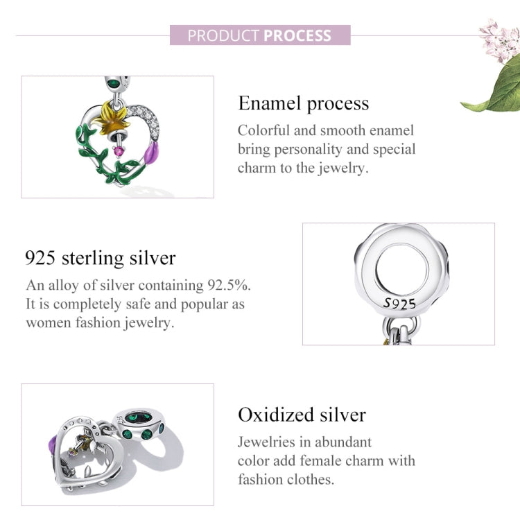 S925 Sterling Silver Heart Flower Pendant DIY Bracelet Necklace Accessories