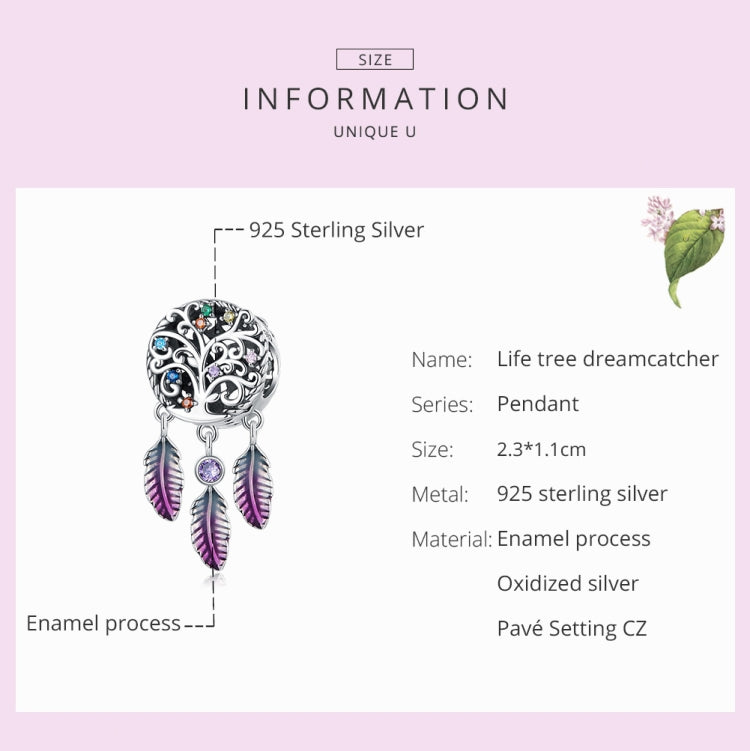 S925 Sterling Silver Tree Of Life Dream Catcher Beads DIY Bracelet Necklace Accessories