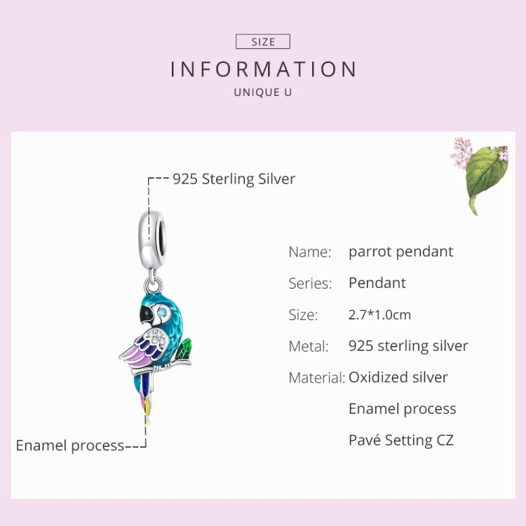 S925 Sterling Silver Parrot Pendant DIY Bracelet Necklace Accessories