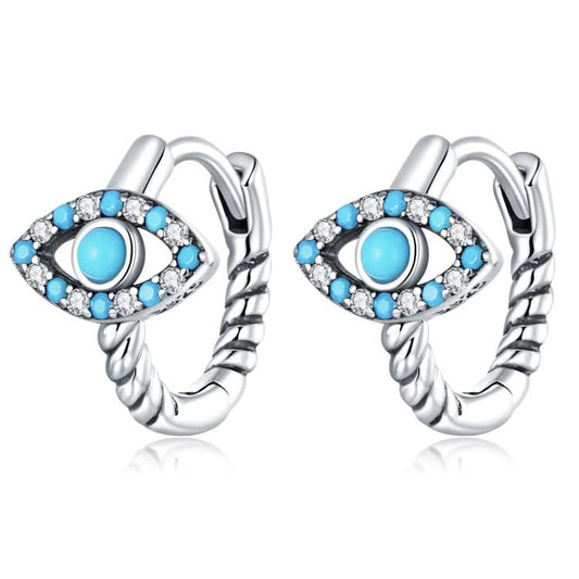 S925 Sterling Silver Turquoise Devil Eye Ear Buckle Women Earrings Reluova