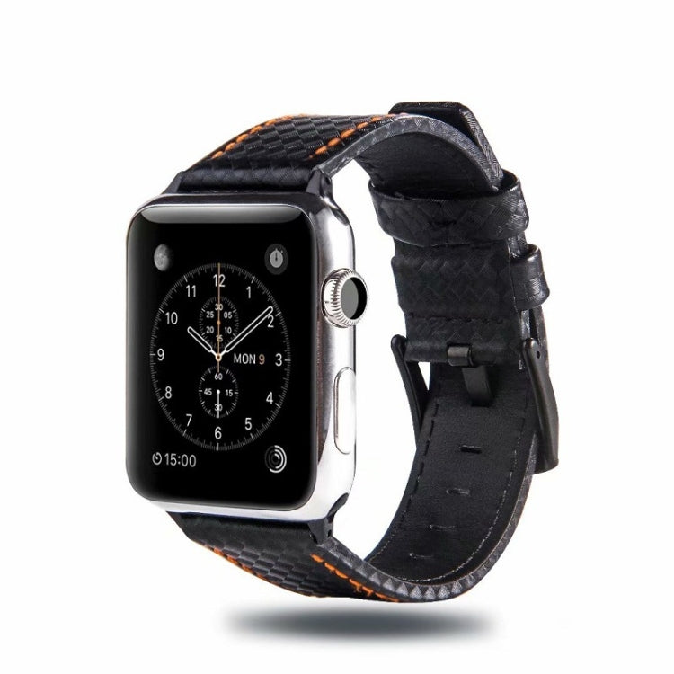 Carbon Fiber Genuine Leather Watch Band For Apple Watch Series