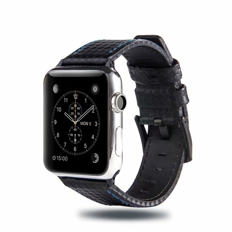 Carbon Fiber Genuine Leather Watch Band For Apple Watch Series