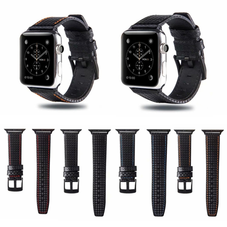 Carbon Fiber Genuine Leather Watch Band For Apple Watch Series