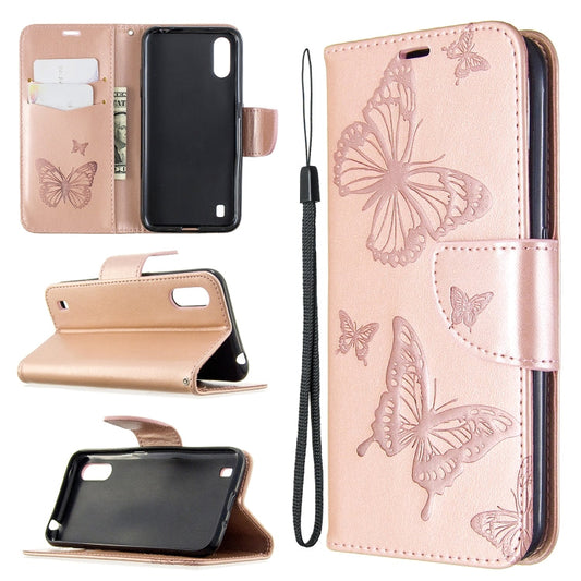 Two Butterflies Embossing Pattern Horizontal Flip Leather Case with Holder & Card Slot & Wallet & Lanyard My Store