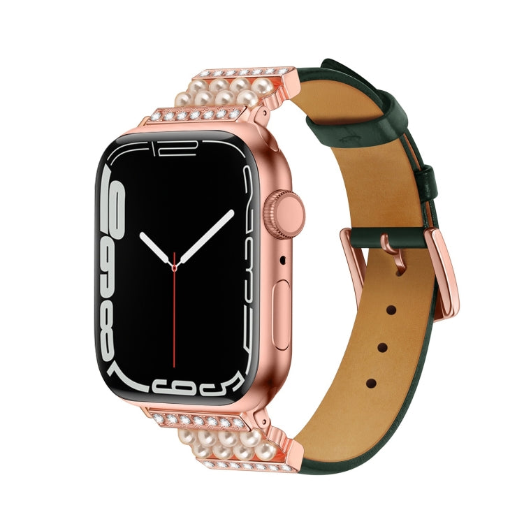 Pearl Diamond Leather Watch Band For Apple Watch Series