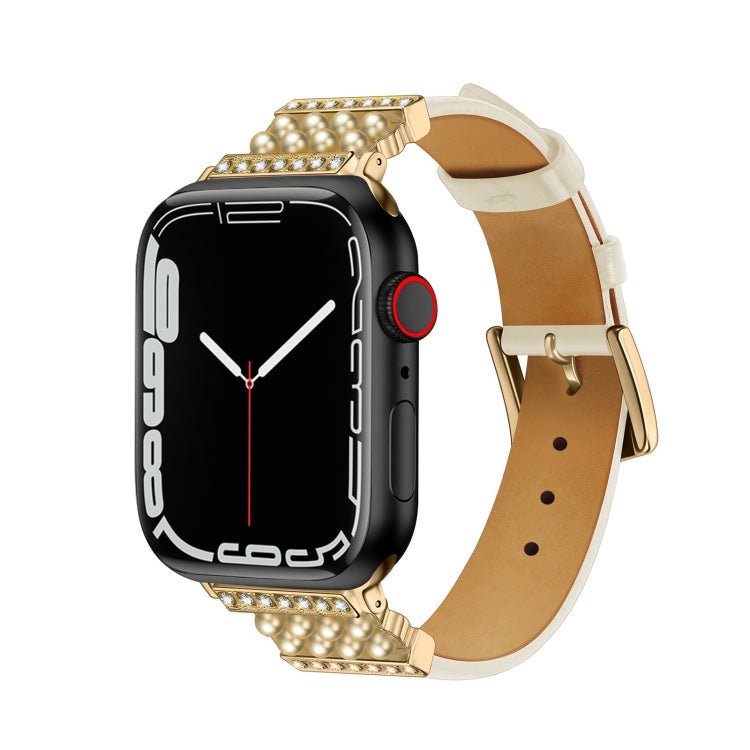 Pearl Diamond Leather Watch Band For Apple Watch Series