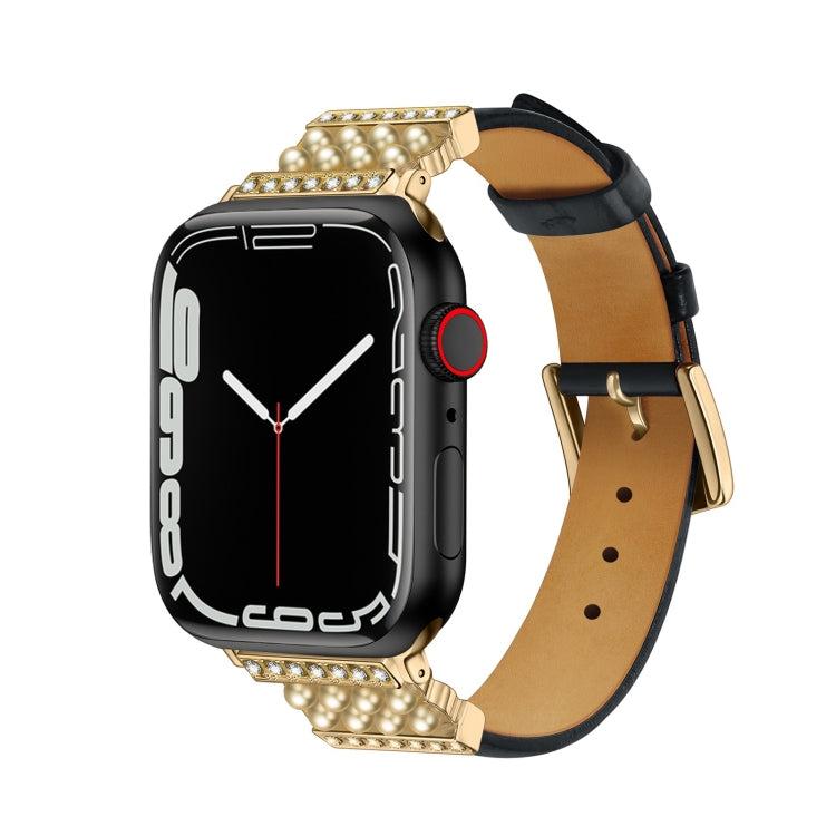 Pearl Diamond Leather Watch Band For Apple Watch Series