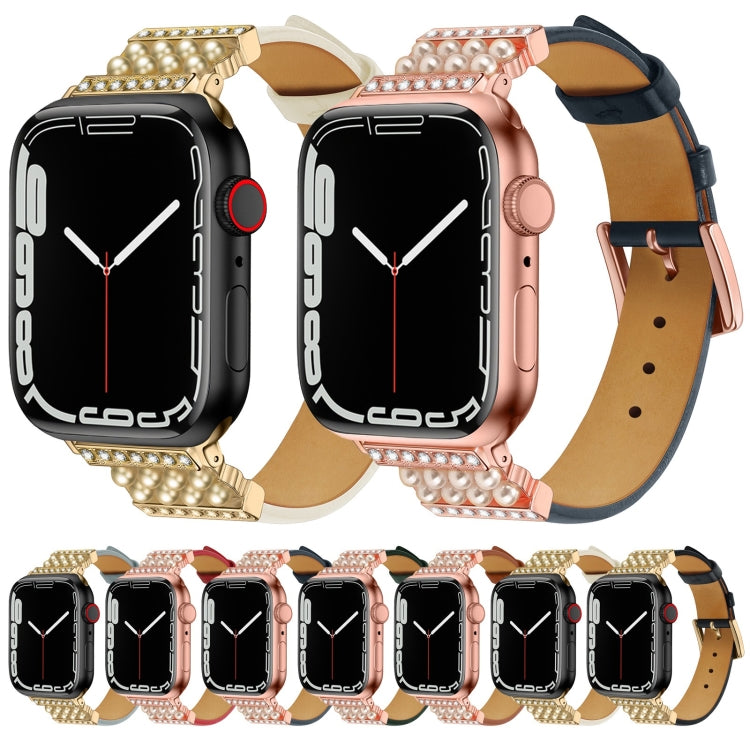 Pearl Diamond Leather Watch Band For Apple Watch Series