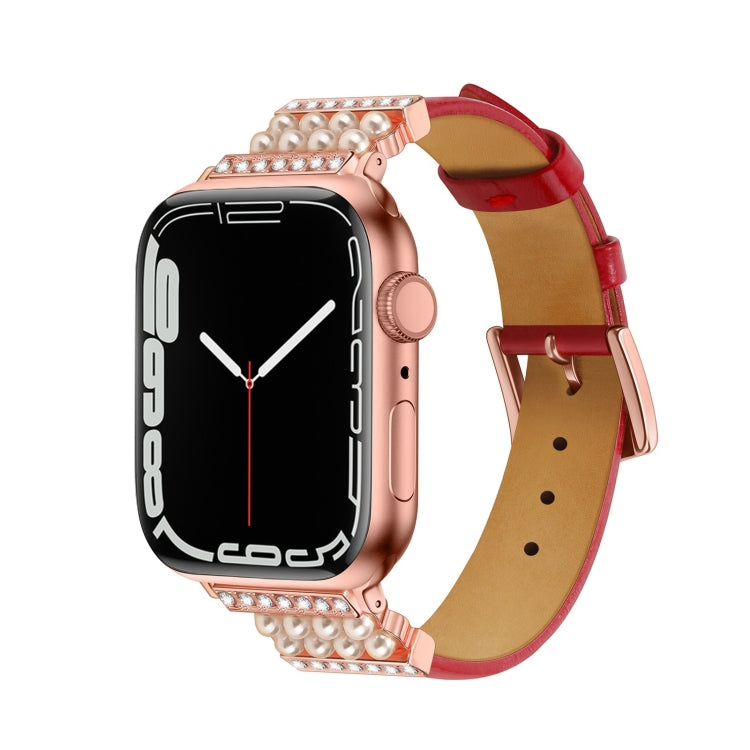 Pearl Diamond Leather Watch Band For Apple Watch Series