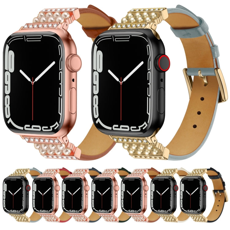 Pearl Diamond Leather Watch Band For Apple Watch Series