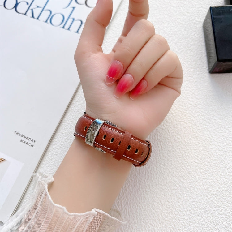 Butterfly Buckle Stitching Genuine Leather Watch Band