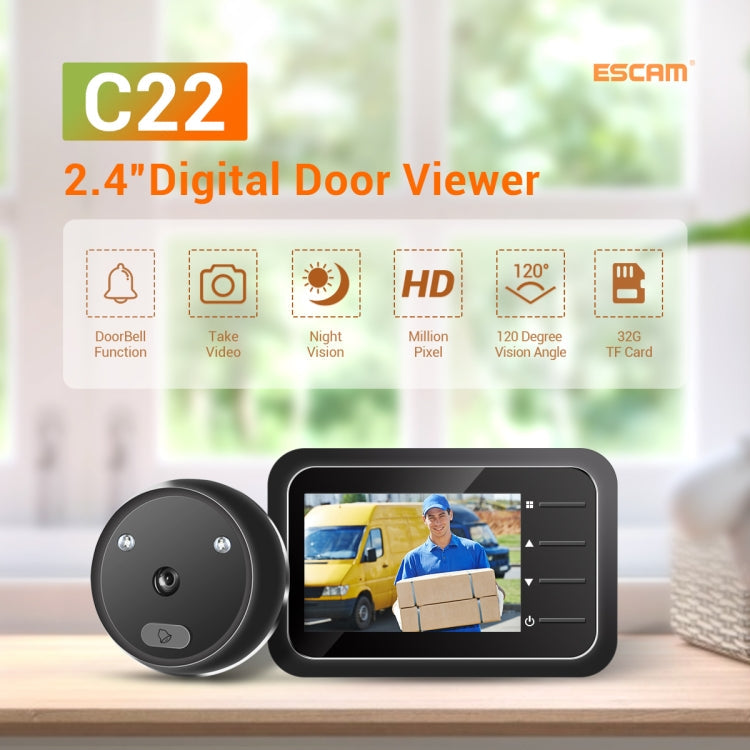 ESCAM C22 2.4 inch Screen Digital Door Viewer, Support Night Vision, TF Card, Take Photos and Video Reluova