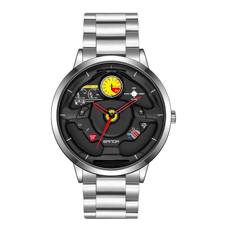 SANDA 1085 Steering Wheel Hollow Dial Waterproof Quartz Watch Reluova