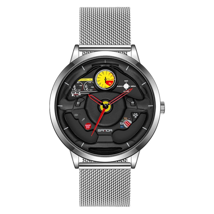 SANDA 1085 Steering Wheel Hollow Dial Waterproof Quartz Watch Reluova