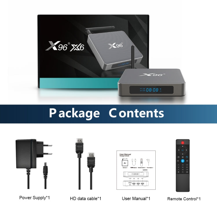 X96 X6 8K Smart TV BOX Android 11.0 Media Player, RK3566 Quad Core ARM Cortex A55, RAM: 4GB, ROM: 32GB Reluova