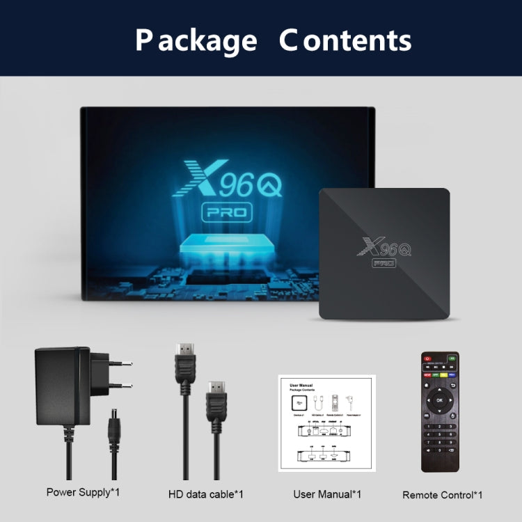 X96Q PRO 4K Smart TV BOX Android 10.0 Media Player, Allwinner H313 Quad Core ARM Cortex A53, RAM: 2GB, ROM: 16GB