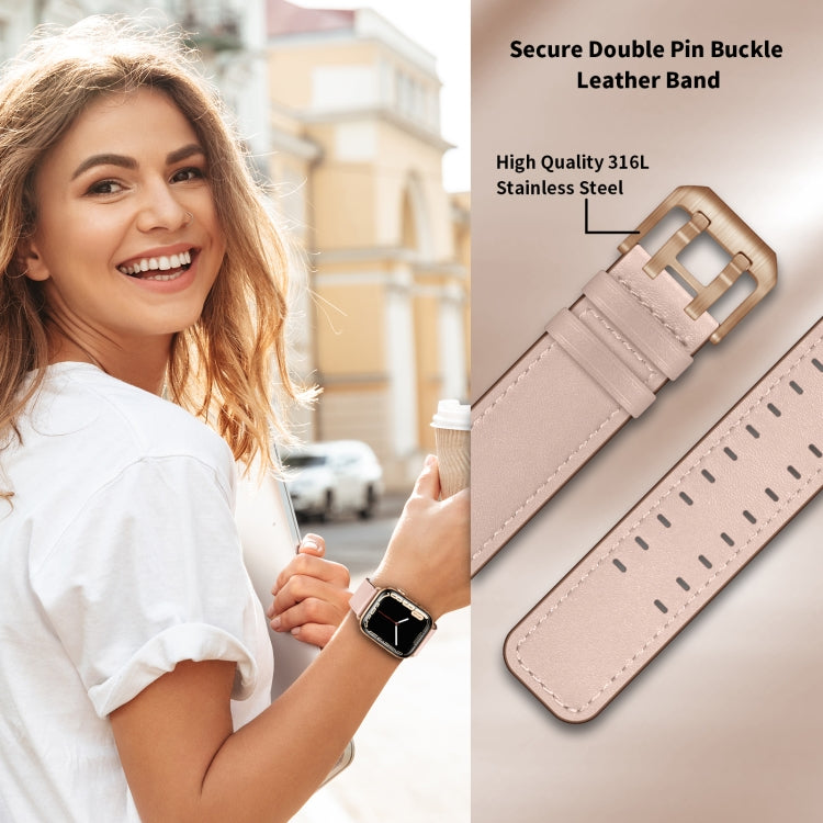 Double Buckles Leather Watch Band For Apple Watch Series