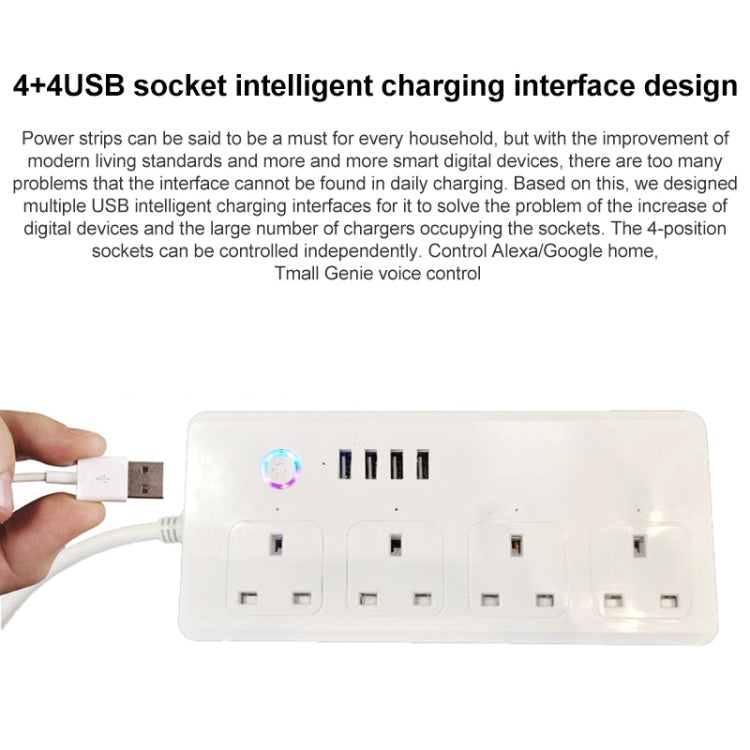 SM-SO301-K 4 Holes + 4 USB Multi-purpose Smart Power Strip, UK Plug