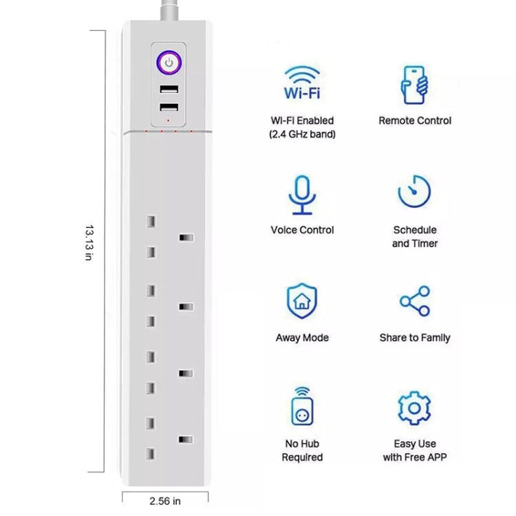 SM-SO306-K 4 Holes + 2 USB Multi-purpose Smart Power Strip, UK Plug Reluova