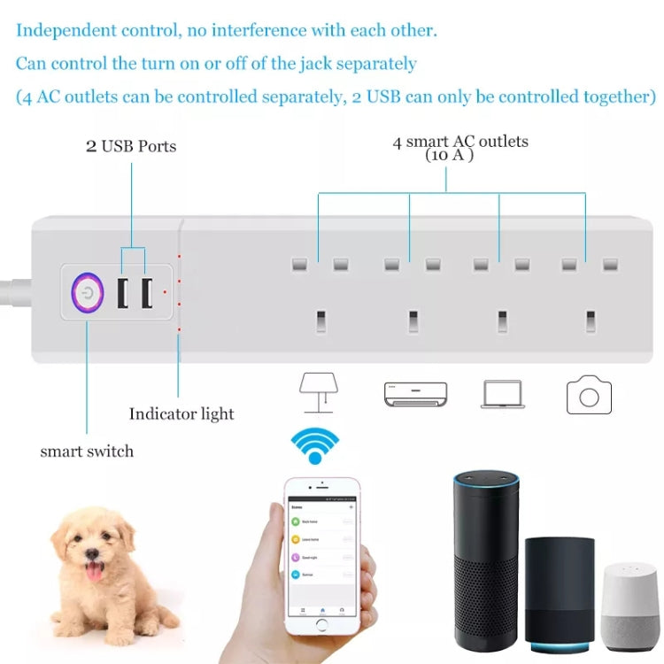 SM-SO306-K 4 Holes + 2 USB Multi-purpose Smart Power Strip, UK Plug